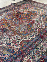 8'8 x 11'8 Antique Persian Mashhad rug #2226 / 9x12 Vintage Rug - Blue Parakeet Rugs