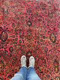11x14 Antique Ruby Persian Sarouk rug #2227 / 11x14 Vintage Rug - Blue Parakeet Rugs