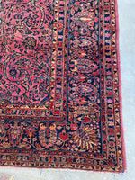 11x14 Antique Ruby Persian Sarouk rug #2227 / 11x14 Vintage Rug - Blue Parakeet Rugs