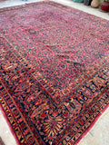 11x14 Antique Ruby Persian Sarouk rug #2227 / 11x14 Vintage Rug - Blue Parakeet Rugs