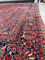 11x14 Antique Ruby Persian Sarouk rug #2227 / 11x14 Vintage Rug - Blue Parakeet Rugs