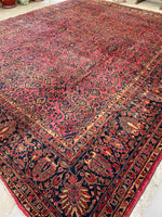 11x14 Antique Ruby Persian Sarouk rug #2227 / 11x14 Vintage Rug - Blue Parakeet Rugs