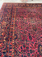 11x14 Antique Ruby Persian Sarouk rug #2227 / 11x14 Vintage Rug - Blue Parakeet Rugs