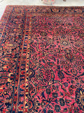 11x14 Antique Ruby Persian Sarouk rug #2227 / 11x14 Vintage Rug - Blue Parakeet Rugs