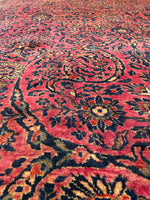 11x14 Antique Ruby Persian Sarouk rug #2227 / 11x14 Vintage Rug - Blue Parakeet Rugs