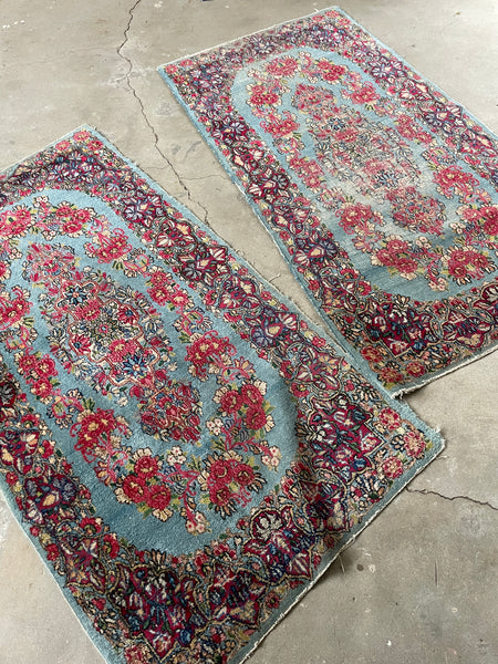 Pair of French Blue Persian Kerman rugs #2741ML & #2472ML - Blue Parakeet Rugs