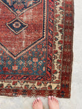 3'7 x 6'3 Antique Kurdish rug #1897 / 4x6 Vintage Rug - Blue Parakeet Rugs