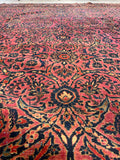11x14 Antique Ruby Persian Sarouk rug #2227 / 11x14 Vintage Rug - Blue Parakeet Rugs