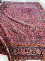 11x14 Antique Ruby Persian Sarouk rug #2227 / 11x14 Vintage Rug - Blue Parakeet Rugs
