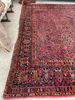 11x14 Antique Ruby Persian Sarouk rug #2227 / 11x14 Vintage Rug - Blue Parakeet Rugs