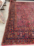 11x14 Antique Ruby Persian Sarouk rug #2227 / 11x14 Vintage Rug - Blue Parakeet Rugs
