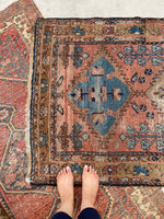 3'4 x 6'9 Antique Persian Kurdish rug #1898 at Anthropologie / 3x7 Vintage Rug - Blue Parakeet Rugs