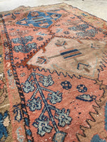 3'4 x 6'9 Antique Persian Kurdish rug #1898 at Anthropologie / 3x7 Vintage Rug - Blue Parakeet Rugs