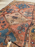 3'4 x 6'9 Antique Persian Kurdish rug #1898 at Anthropologie / 3x7 Vintage Rug - Blue Parakeet Rugs