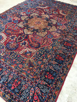 7'2 x 9'6 antique Persian Kerman / 7x10 vintage rug - Blue Parakeet Rugs