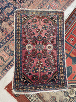 1'10 x 2'10 Antique 1920s berry ground scatter rug #1899 / 2x3 Vintage Rug - Blue Parakeet Rugs