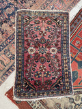 1'10 x 2'10 Antique 1920s berry ground scatter rug #1899 / 2x3 Vintage Rug - Blue Parakeet Rugs