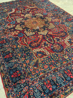 7'2 x 9'6 antique Persian Kerman / 7x10 vintage rug - Blue Parakeet Rugs