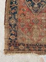 3'7 x 6'5 Worn Kurdish rug #2052ML / 4x6 Vintage Rug - Blue Parakeet Rugs