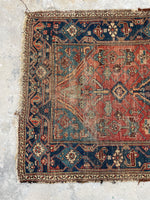 3'7 x 6'5 Worn Kurdish rug #2052ML / 4x6 Vintage Rug - Blue Parakeet Rugs