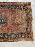 3'7 x 6'5 Worn Kurdish rug #2052ML / 4x6 Vintage Rug - Blue Parakeet Rugs