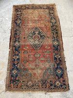 3'7 x 6'5 Worn Kurdish rug #2052ML / 4x6 Vintage Rug - Blue Parakeet Rugs