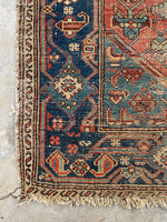 3'7 x 6'5 Worn Kurdish rug #2052ML / 4x6 Vintage Rug - Blue Parakeet Rugs