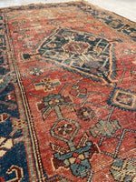 3'7 x 6'5 Worn Kurdish rug #2052ML / 4x6 Vintage Rug - Blue Parakeet Rugs