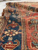 3'7 x 6'5 Worn Kurdish rug #2052ML / 4x6 Vintage Rug - Blue Parakeet Rugs
