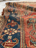 3'7 x 6'5 Worn Kurdish rug #2052ML / 4x6 Vintage Rug - Blue Parakeet Rugs