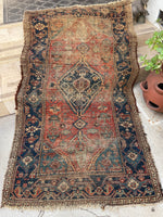 3'7 x 6'5 Worn Kurdish rug #2052ML / 4x6 Vintage Rug - Blue Parakeet Rugs