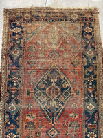 3'7 x 6'5 Worn Kurdish rug #2052ML / 4x6 Vintage Rug - Blue Parakeet Rugs