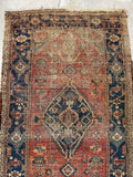 3'7 x 6'5 Worn Kurdish rug #2052ML / 4x6 Vintage Rug - Blue Parakeet Rugs