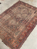 4'7 x 6'2 Worn Persian Afshar Rug #2747 / Small Persian Vintage Rug - Blue Parakeet Rugs