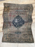2'10 x 4' Antique 19th Century Master Weaver signed rug #2053ML / 3x4 Vintage Rug - Blue Parakeet Rugs