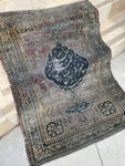 2'10 x 4' Antique 19th Century Master Weaver signed rug #2053ML / 3x4 Vintage Rug - Blue Parakeet Rugs