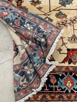 10'5 x 11'5 Antique ivory ground Heriz tribal rug #2054 / 11x12 Vintage Rug - Blue Parakeet Rugs