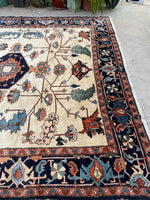 10'5 x 11'5 Antique ivory ground Heriz tribal rug #2054 / 11x12 Vintage Rug - Blue Parakeet Rugs