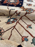 10'5 x 11'5 Antique ivory ground Heriz tribal rug #2054 / 11x12 Vintage Rug - Blue Parakeet Rugs