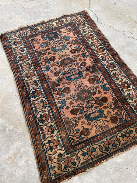 2'9 x 4' Antique 1920s Persian Malayer rug #1892 / 3x4 Vintage Rug - Blue Parakeet Rugs