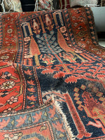 3'6 x 6'5 Antique Persian Senneh Rug #2748 / Small Vintage Rug - Blue Parakeet Rugs