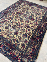 5’10 x 8’  Antique 1920s ivory ground plum border rug #1903 / 6x8 Vintage rug - Blue Parakeet Rugs
