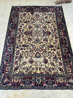 5’10 x 8’  Antique 1920s ivory ground plum border rug #1903 / 6x8 Vintage rug - Blue Parakeet Rugs