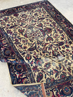 5’10 x 8’  Antique 1920s ivory ground plum border rug #1903 / 6x8 Vintage rug - Blue Parakeet Rugs