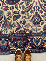 5’10 x 8’  Antique 1920s ivory ground plum border rug #1903 / 6x8 Vintage rug - Blue Parakeet Rugs