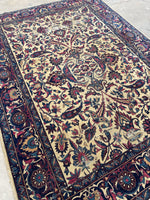 5’10 x 8’  Antique 1920s ivory ground plum border rug #1903 / 6x8 Vintage rug - Blue Parakeet Rugs
