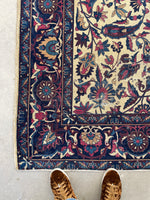 5’10 x 8’  Antique 1920s ivory ground plum border rug #1903 / 6x8 Vintage rug - Blue Parakeet Rugs