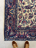 5’10 x 8’  Antique 1920s ivory ground plum border rug #1903 / 6x8 Vintage rug - Blue Parakeet Rugs