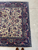 5’10 x 8’  Antique 1920s ivory ground plum border rug #1903 / 6x8 Vintage rug - Blue Parakeet Rugs