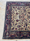 5’10 x 8’  Antique 1920s ivory ground plum border rug #1903 / 6x8 Vintage rug - Blue Parakeet Rugs